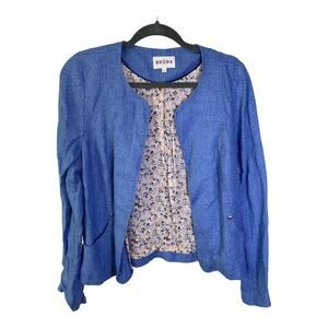 Brora Open Front Long Sleeve Cardigan Sweater Blue 14 Plus Date Night Casual
